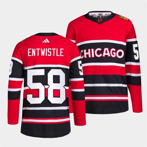 Men%27s Chicago Blackhawks #58 MacKenzie Entwistle Red Black 2022 Reverse Retro Stitched Jersey Dzhi